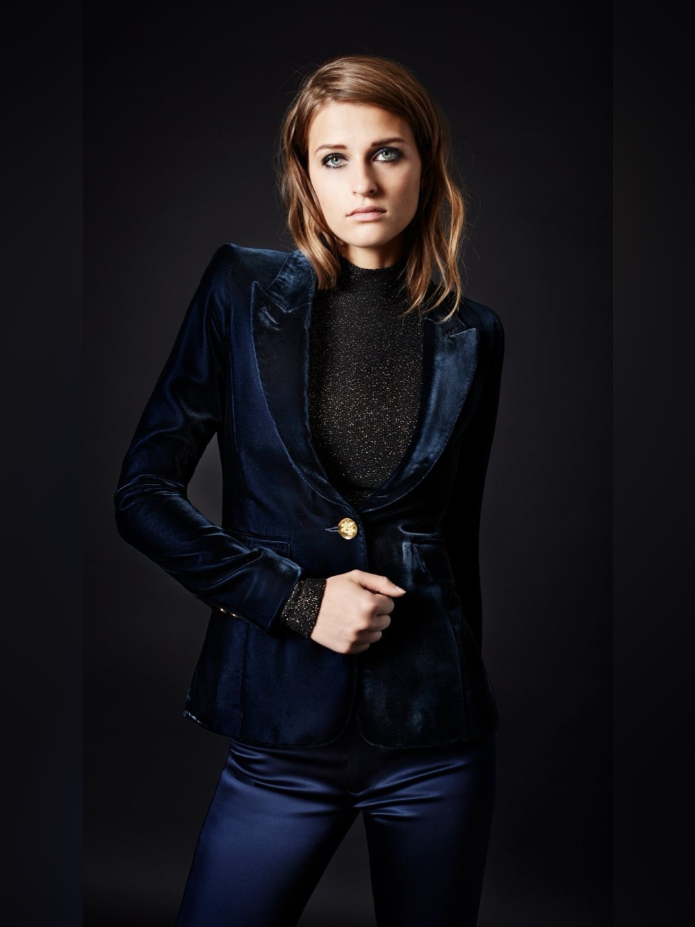 Smythe Velvet Peaked Lapel Blazer Sapphire Blue Size 2 - Picture 2 of 16